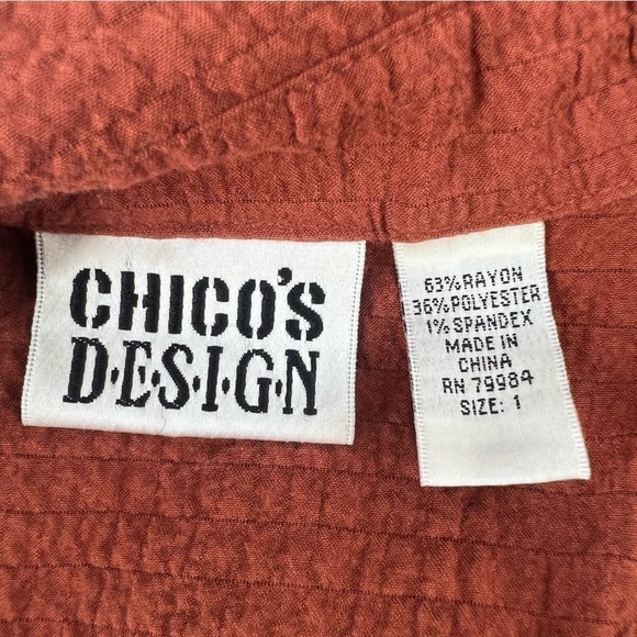 CHICO’S DESIGN Orange Long Sleeve Button Up Shirt Size 8 (1 CHICO’s) Women’s - Picture 2 of 7